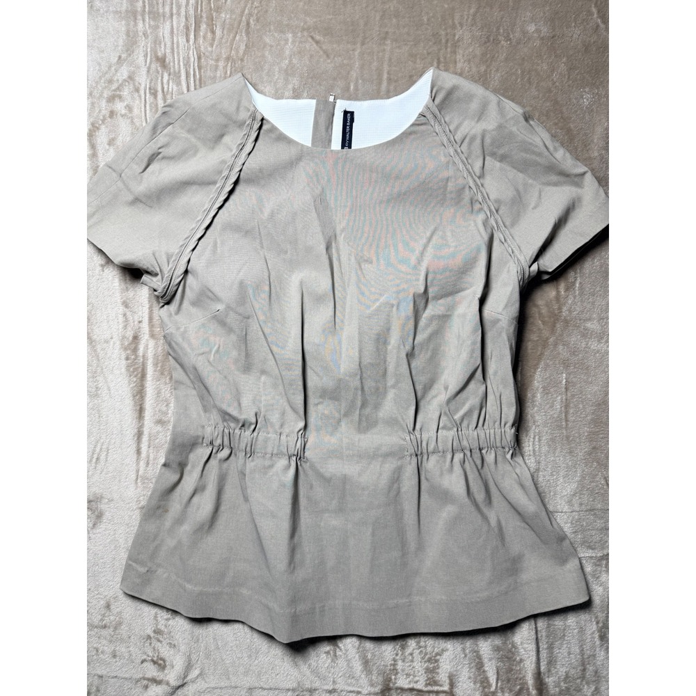 W118 by Walter Baker‎ Taupe Grey Elastic Waist Peplum Blouse Top Size M Office